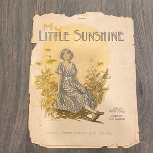 Vintage 'My Little Sunshine' Wall Art Print in Yellow and Cream